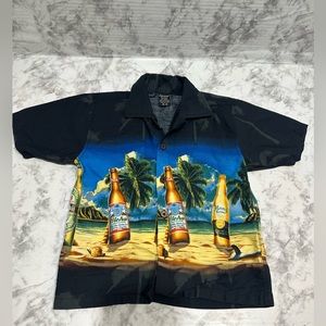 Hawaiian Shirt Boy’s  Size 3/4 Short Sleeve Beer Bottles Blue Aloha Favant
